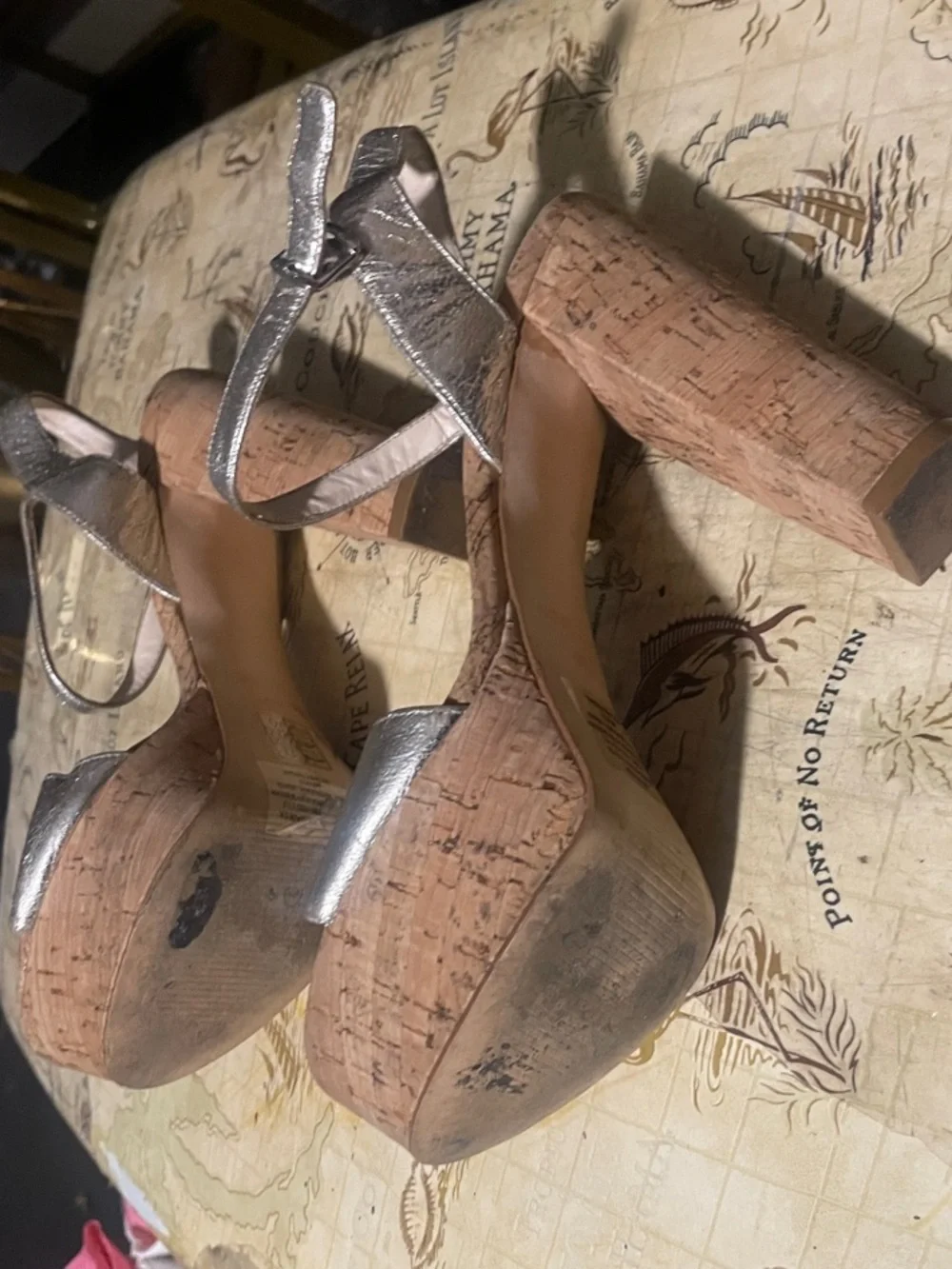 Nine West Silver Metallic Cork Platform Sandals